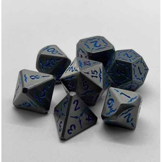 Galactic Dice Premium Dice Sets - Silver & Blue Sword Rounded Edges Set of 7 Dice | Galactic Toys & Collectibles