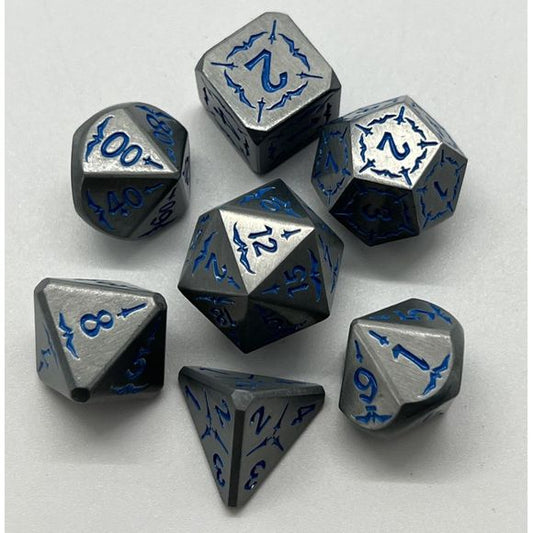 Galactic Dice Premium Dice Sets - Silver & Blue Sword Rounded Edges Set of 7 Dice | Galactic Toys & Collectibles