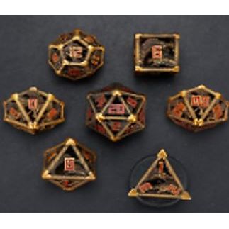 Galactic Dice Premium Dice Sets - Full Body Dragon Gold & Red Metal Set of 7 Dice | Galactic Toys & Collectibles