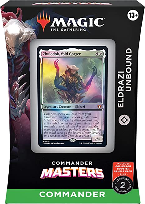 POWERFUL RIGHT OUT OF THE BOX—Take your Commander game to the next level with a high-powered, ready-to-play deck
PLAY WITH COMMANDER’S GREATEST HITS—Turn heads with a deck stacked with reprints of some of the greatest cards to grace Magic’s most popular format
INTRODUCES 10 COMMANDER CARDS—Each Commander deck also introduces 10 never-before-seen Magic: The Gathering cards
COLORLESS COMMANDER DECK—get the Eldrazi Unbound Commander Deck, a Colorless 100-card deck containing 2 Foil Legendary cards and 98 nonfo