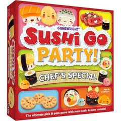 It’s time to roll out the rice and slice up some strategy - Sushi Go! Party Chef’s Special is here to spice up your game night! From the makers of the beloved Sushi Go! and Sushi Go! Party!, this new edition invites 2–8 players to dive into a deliciously dynamic card drafting experience like never before. Here’s how it works: Over three rounds, players draft sushi cards from passing hands, choosing the tastiest (and most strategic) dishes to build the highest-scoring meal. Stack up tempura, triple down on s