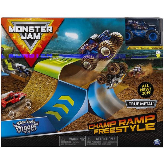 This mega-fun monster truck playset features unique ramps, truck launcher & launch stabilizer so you can perform endless, epic stunts, just like the pros! Build a realistic ramp setup and hit it from any side using the powerful truck launcher for big, high-flying air! This epic playset is easy to assemble and even easier to disassemble.