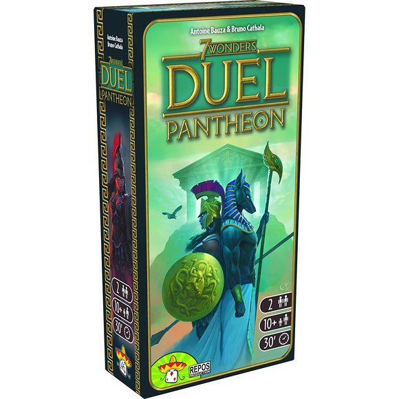 Add a divine element to your games of 7 Wonders duel with the pantheon expansion! pantheon enables you to recruit deities from five different ancient Mediterranean cultures to become patrons of your developing city. Each God or goddess offers a powerful blessing such as fabulous wealth, military fortitude, or the means to thwart your opponents plans. GRAND Temple cards make the game's final age intensely competitive by offering unprecedented points to you if you devote your city to divine concerns, and two