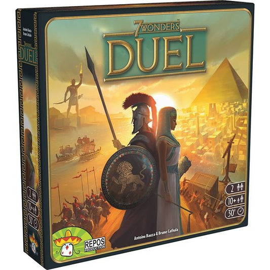 One of the most celebrated games in the world can now be experienced in a two-player arena. 7 Wonders Duel takes the game play and excitement of the original and adapts it for one-on-one battles. Take control of your civilization and decide to invest in science, military or prestige. Two new ways to win will keep you on your toes and watching every move your opponent makes. If you fail to build defenses your capital city may be destroyed, but ignore technology and your people may be left in the dark ages. I