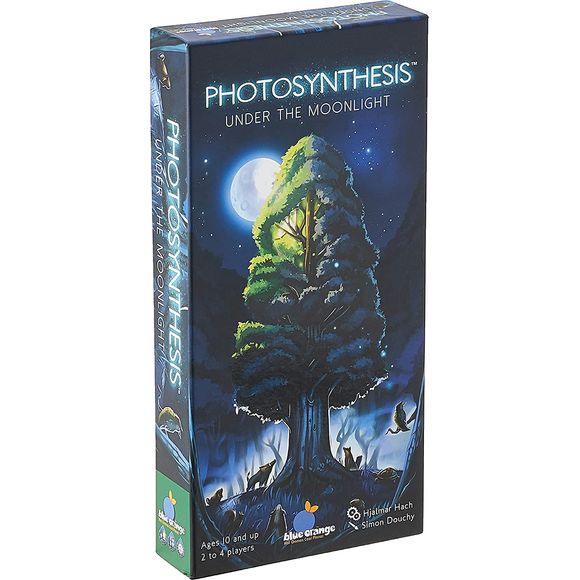 Enhance the world of Photosynthesis with the Under the Moonlight expansion! The moon turns in the opposite direction of the sun and casts its moonlight into the woods. Players collect lunar points for their new forest animal to activate special powers. Which one of the 8 animals will be yours? The boar collects trees, the hedgehog plants seeds, the fox steals and moves seed around, the owl turns lunar points into sun points… Strategically position your animal by the moonstones, activate their capabilities a