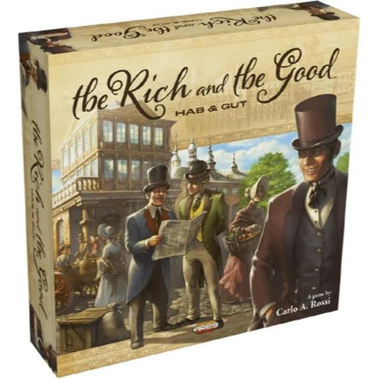 The Rich and the Good is the new edition of Carlo Rossi's cult classic Hab & Gut with a completely new graphic design, still featurning Michael Menzel's great art, and a new 2-players game mode. In the game, you trade in commodities from all over the world, and you have access to inside information to aid your investments and manipulate the markets. You are not alone in doing this, though. Your competitors also have a deep knowledge of the markets, and will be able to react to every one of your moves, while