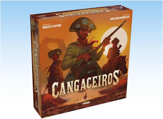 Cangaceiros is a strategic competitive game for 2 to 5 players in which each player plays a gang that tries to survive in the hostile desert territories, hunted by the Volantes, the state police trained to killthem. Each band will have a chief to choose from the 20 available, each with its own unique abilities and characteristics. The management of each 7 card deck is fundamental, such as collecting resources, placing bandits to guard a region, attacking the Volantes, assaulting the prison of the city of Re