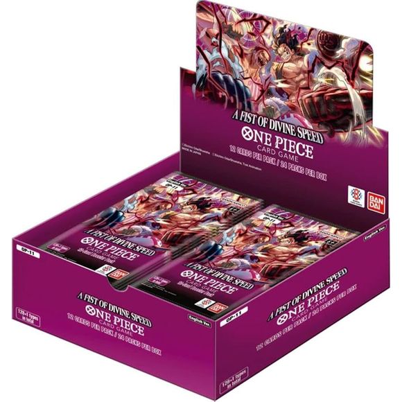 Release Date: 06/06/2025
This listing is for a One Piece TCG - A Fist of Divine Speed (OP-11) Booster Box.

This set features many characters from the Whole Cake Island Arc, such as the Big Mom Pirates and the Vinsmoke Family. Leaders such as Katakuri and Nami return to the field with new strategies, allowing players to enjoy different playstyles! Players can use the new cards to strengthen a wide variety of existing decks. What`s more, decks built around the new cards are powerful enough to give newcomers