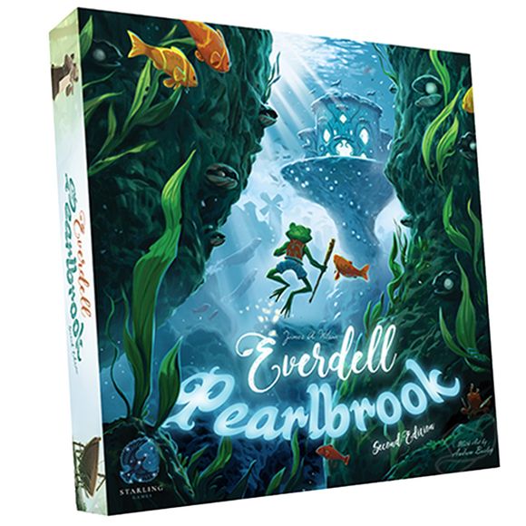 Explore a new underwater society in Pearlbrook, the first expansion for Everdell! Pearlbrook introduces a new side board, the river board, where you'll send your frog ambassador to gather a new resource: pearls. You'll also encounter new aquatic critters and constructions! Collect enough pearls and you can construct fabulous wonders and adornments, to make your city the pride of Everdell!