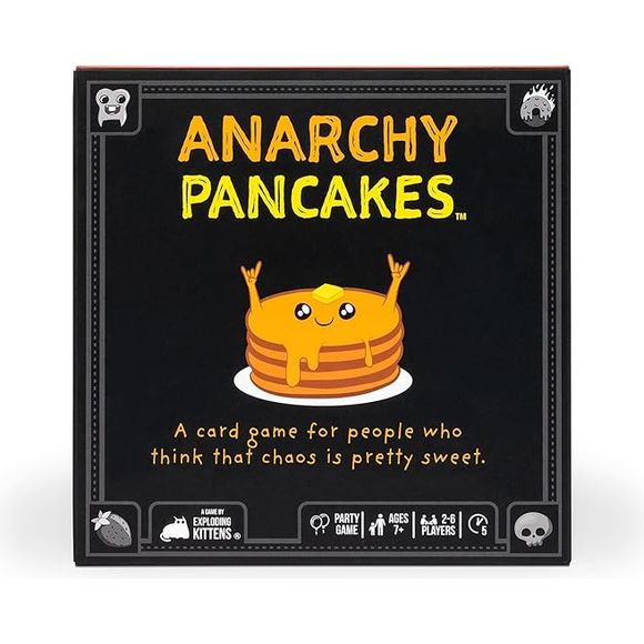 A card game for people who think that chaos is pretty sweet. In this frantic, fast-paced game, you all get a bunch of pancake cards with misfit toppings. Match your toppings with other players' toppings to force them to take your pancakes. Everyone should be working to do this as fast as they can at the same time. The first player to dump all their pancakes wins. It's 100% pure mayhem.