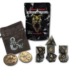 Sirius Dice brings back the first officially licensed random dice packs for Dungeons and Dragons! The Crystal Edition offers 28 new dice sets with 7 exclusive stone or glass sets. Each Treasure Pack comes with a random set of dice, 1 metal activity coin and a Dungeons and Dragons logo dice bag all in a foil pouch. There are over 54 possible dice sets available, 18 different coins and 5 different color dice bags. Dice set odds are: Common - 1:2.22, Uncommon - 1:2, Rare - 1:25, Legendary - 1:100.