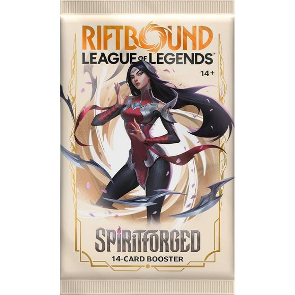 The Rift awaits- are you ready? Spiritforged, the second set of the Riftbound: League of Legends TCG, brings even more Champions to the battlefield! These 14-card booster packs pull from a pool of over 220 cards with 60+ alts, while this set adds a new edge to Riftbound with new Legends, powerful cards, and new mechanics.

Each booster pack contains 14 cards.