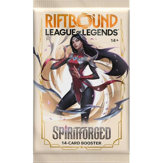 The Rift awaits- are you ready? Spiritforged, the second set of the Riftbound: League of Legends TCG, brings even more Champions to the battlefield! These 14-card booster packs pull from a pool of over 220 cards with 60+ alts, while this set adds a new edge to Riftbound with new Legends, powerful cards, and new mechanics.

Each booster pack contains 14 cards.