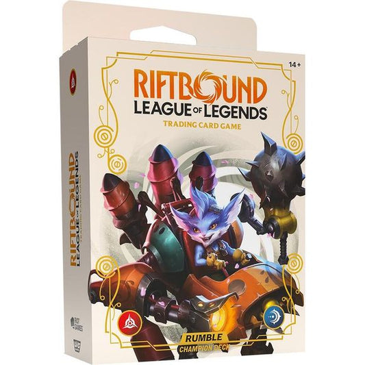 Assemble your Mecha-Minions! Rumble charges into battle with this Champion Deck. This preconstructed 56-card deck is built to overpower your opponents, packed with synergistic units and spells. Whether you're a new player ready to jump in or an engineering enthusiast looking for a fresh deck, Rumble is ready to... well, rumble, straight out of the box. Includes 1 Riftbound Spiritforged booster!