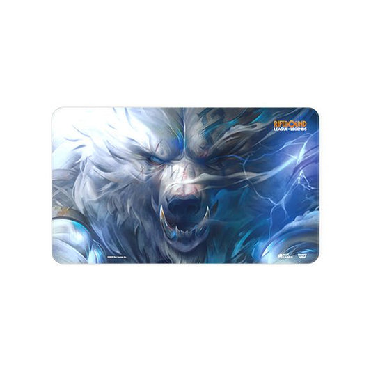 Forge your path through the Rift with this Volibear playmat that provides protection, style, and serious presence at the table. Stitched trim playmat in a retail ready box allows players to protect their cards in style!

High quality - 24 x 14 inch neoprene playmat with stitched trim and rubber backing provides smooth play surface to protect your cards
Rep your Champion - Riftbound: Origins playmat featuring Volibear!