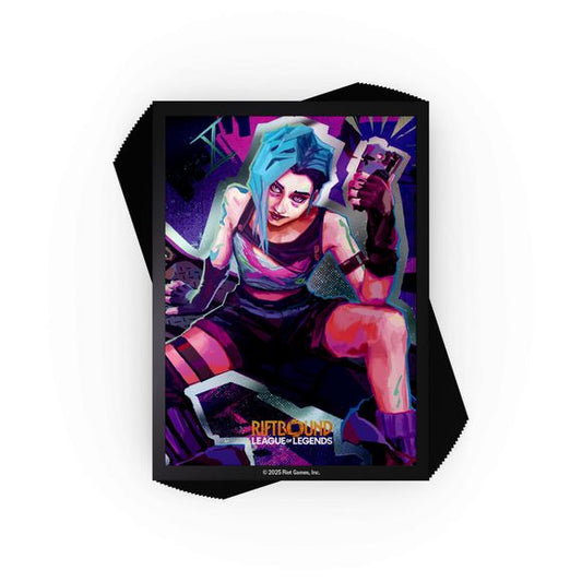 Channel the power of the Rift - theese official Riftbound sleeves don't just protect your deck, they command attention. Pack 100 sleeves featuering fan favorite Champion, Jinx!