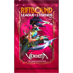 Vendetta, the fourth set of Riftbound: League of Legends TCG, brings even more Champions to the battlefield! These 14-card booster packs pull from a pool of over 160 cards, with more than 50 Showcase cards! This set adds a new edge to Riftbound with new Legends, powerful cards, new mechanics, and for the first time, new domain combinations!

Each booster pack contains 14 cards.
