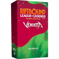 Each player Pre-Rift Kit contains a mini-preconstructed deck (6 varieties), containing a Champion Legend, Champion Unit, and all the runes that Champion needs to operate. Each of the Pre-Rift Kits also includes five Vendetta boosters so players can crack packs and build decks structured around their precon Champion.

Each Individual kit contains: • Contains 1 of 6 varieties of Preconstructed Deck
• Five Vendetta Boosters
• 1 Pre-Rift promo card
