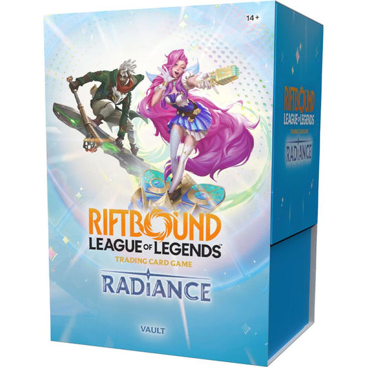 Break into the Radiance Vault!
This high-value bundle contains a variety of contents that are perfect to compliment a growing Riftbound collection. Packaged in a reusable storage box, inside you’ll find 6 Booster Packs from Riftbound Set 5: Radiance, 36 basic runes to power your decks, and 3 full art, foil Promo tokens!
• Grow Your Collection! — 6 booster packs of Riftbound: Radiance giving you the possibility of unwrapping new units, spells, champions and gear from the latest set.
• Promos & Runes — 3 full