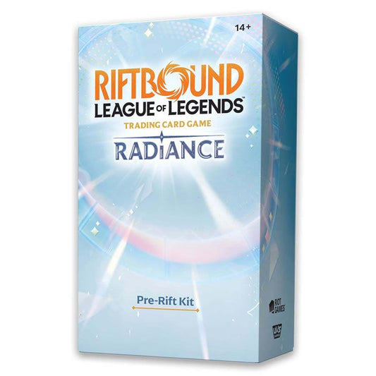 Each player Pre-Rift Kit contains a mini-preconstructed deck (9 variations), containing a Champion Legend, Champion Unit, and all the runes that Champion needs to operate. Each of the 16 player Pre-Rift Kits also includes five Radiance boosters so players can crack packs and build decks structured around their precon Champion.