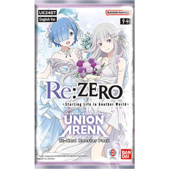 Re:ZERO -Starting Life in Another World enters the battlefield of UNION ARENA!
The smash-hit TV anime Re:ZERO -Starting Life in Another World- joins UNION ARENA in grand style! Features many of the anime’s popular characters!

Features exclusive, entirely original artwork only available in UNION ARENA!
Features brand-new, specially commissioned illustrations of Emilia and Rem wearing original-design wedding dresses!

• 12 cards per pack