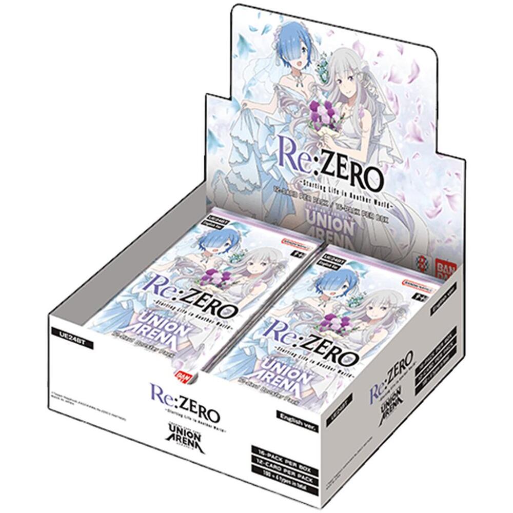 -The smash-hit TV anime Re:ZERO−Starting Life in Another World− joins UNION ARENA in grand style!

-Many alt-art cards feature brand-new illustrations by multiple illustrators!

-Many decks are appearing, starting with the [BLUE] Subaru & Rem and [YELLOW] Rem & Ram, which are hugely popular in Japan’s competitive scene!

-SR★★ and SR★★★ cards will feature the signature of the Japanese voice actor printed on them!

-A limited number of hand-signed Action Point Cards are being made for inclusion in the booste