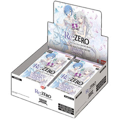 -The smash-hit TV anime Re:ZERO−Starting Life in Another World− joins UNION ARENA in grand style!

-Many alt-art cards feature brand-new illustrations by multiple illustrators!

-Many decks are appearing, starting with the [BLUE] Subaru & Rem and [YELLOW] Rem & Ram, which are hugely popular in Japan’s competitive scene!

-SR★★ and SR★★★ cards will feature the signature of the Japanese voice actor printed on them!

-A limited number of hand-signed Action Point Cards are being made for inclusion in the booste