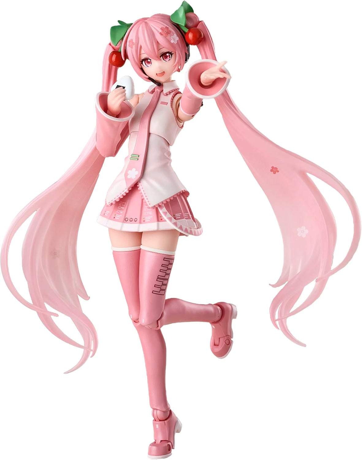 The Miracle Edition Sakura Miku brings premium quality and endless customization to your collection. This 5.9-inch character toy features a smooth, soft-touch finish and seamless design with advanced articulated joints for perfect posing.

Switch between multiple facial expressions using interchangeable face plates and water-transfer decals to capture every mood. The complete sakura-themed accessory set includes a cherry blossom tree, picnic items, Japanese treats and 6 hand sets. Adjustable sakura elements