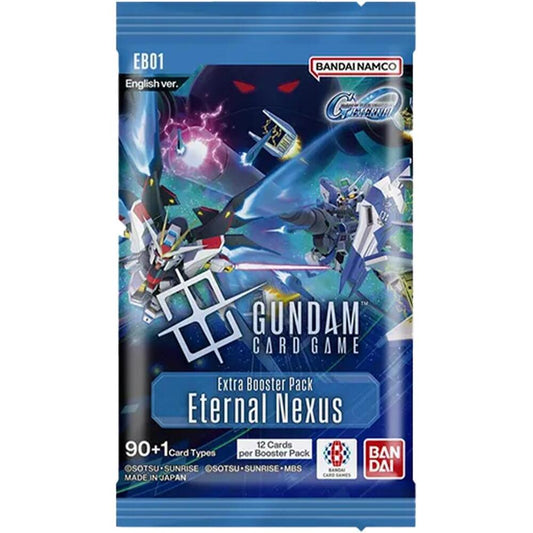 Release Date 6/26/2026
Eternal Nexus Booster Pack
Each pack 12 cards + 1 token/resource per Booster Pack

A battle that transcends generations begins with cards. The “SD Gundam G Generation Eternal” × “Gundam Card Game” collaboration is here.
This product contains numerous cards designed for multiplayer modes, such as team battles where two players form a team, and battle royale modes for up to four players.
A collaboration product between the app game "SD Gundam G Generation Eternal" and "GUNDAM CARD GAME"