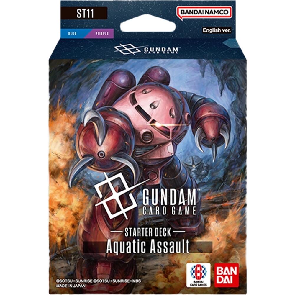 A blue and purple starter deck featuring numerous MS units, including the Char’s Z'Gok, that excel in underwater combat.
Features numerous cards usable in multiplayer battles (Battle Royale, 2vs2)!
Contents
• x1 Ready-to-play 50-card deck
• x10 Resource Cards
• x2 Token Cards
•x1 Paper Damage Counter
• x1 Bonus Pack (1 Card) (1 of 10 types)
• X1 Rule/Playsheet