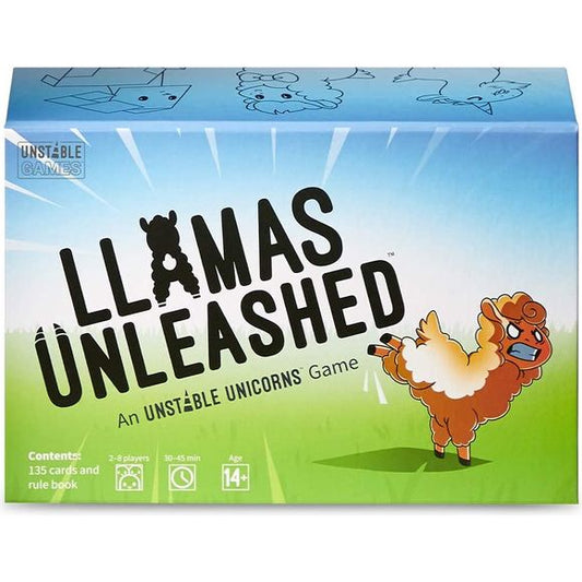 Farmageddon is here. Prepare for a barnyard battle of epic proportions. Step aside, Unicorns...Llamas will take it from here! Llamas Unleashed includes 135 brand new cards starring agriculture’s lankiest and most lovable livestock. But Llamas aren’t the only new kid on the block. Goats, Rams, and Alpacas also run rampant in this witty and whimsical barnyard-themed card game based on the Unstable Unicorns mechanics you already know and love! The goal of Llamas Unleashed is to be the first person to collect s