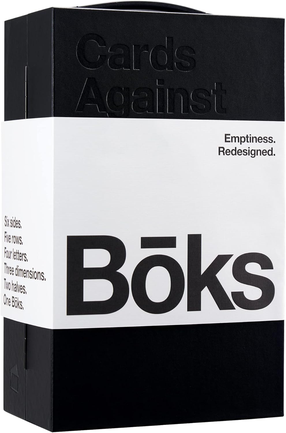 What if you had a single device that could carry your entire Cards Against Humanity collection? An object that seamlessly combined the portability of a bag, the rigidity of a cube, and the timeless beauty of a rectangle? Say hello to Bōks. It's emptiness, redesigned.