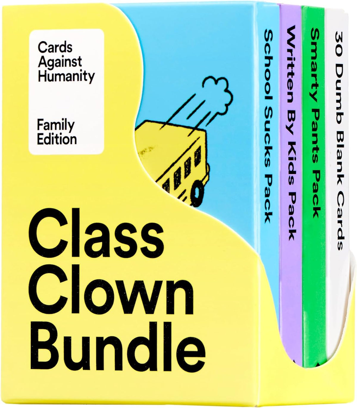 Cards Against Humanity Family Edition: Class Clown Bundle is made for kids and adults to play together.
This is an expansion for Cards Against Humanity: Family Edition. Buy that first. The cards are larger than regular CAH cards. Ages 8 and up.