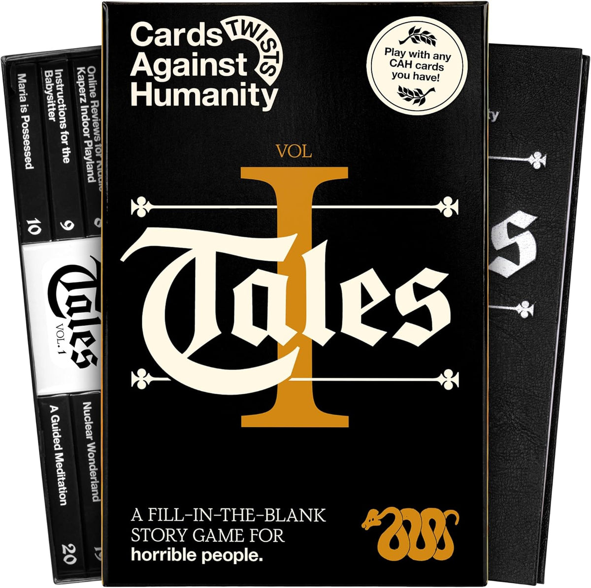 Tales is a new party game about filling in the blanks of horrible stories with your favorite Cards Against Humanity cards. First, everyone picks cards for their own set of secret prompts—without knowing how their plays will fit into the story. Then you reveal the final adventure by reading it all out loud together.