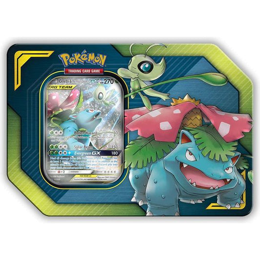 Two Pokémon can be stronger when they join forces, as you're bound to learn after checking out these collections featuring the TAG Team cards! Choose from three powerful duos—Pikachu & Zekrom-GX, Eevee & Snorlax-GX, or Celebi & Venusaur-GX—in the Pokémon Trading Card Game: TAG TEAM Tins. Each of these fantastic tins contains an amazing pair of Pokémon who work together perfectly as a team—with a GX attack that can leave opponents in the dust!