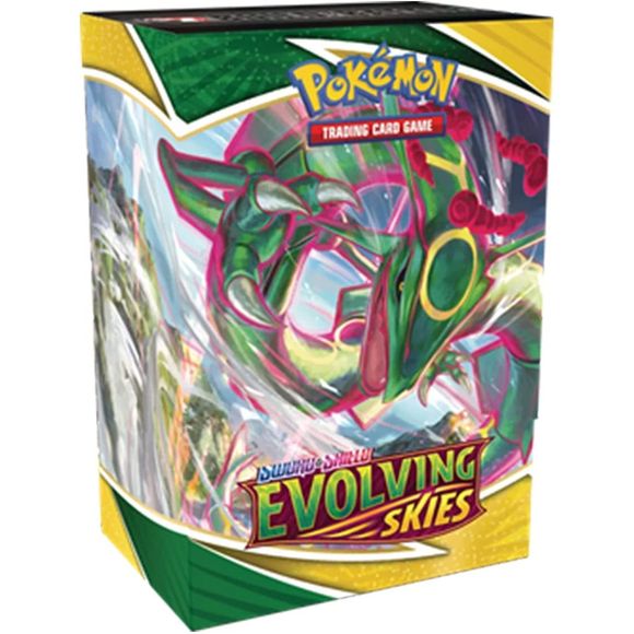 Each Pokémon TCG: Sword & Shield—Evolving Skies Build & Battle Box includes: A 23-card Evolution pack featuring key cards from current and prior sets, including 1 of 4 alternate-art promo cards 4 Pokémon TCG: Sword & Shield—Evolving Skies booster packs 1 deck-building tip sheet 10 boxes per display