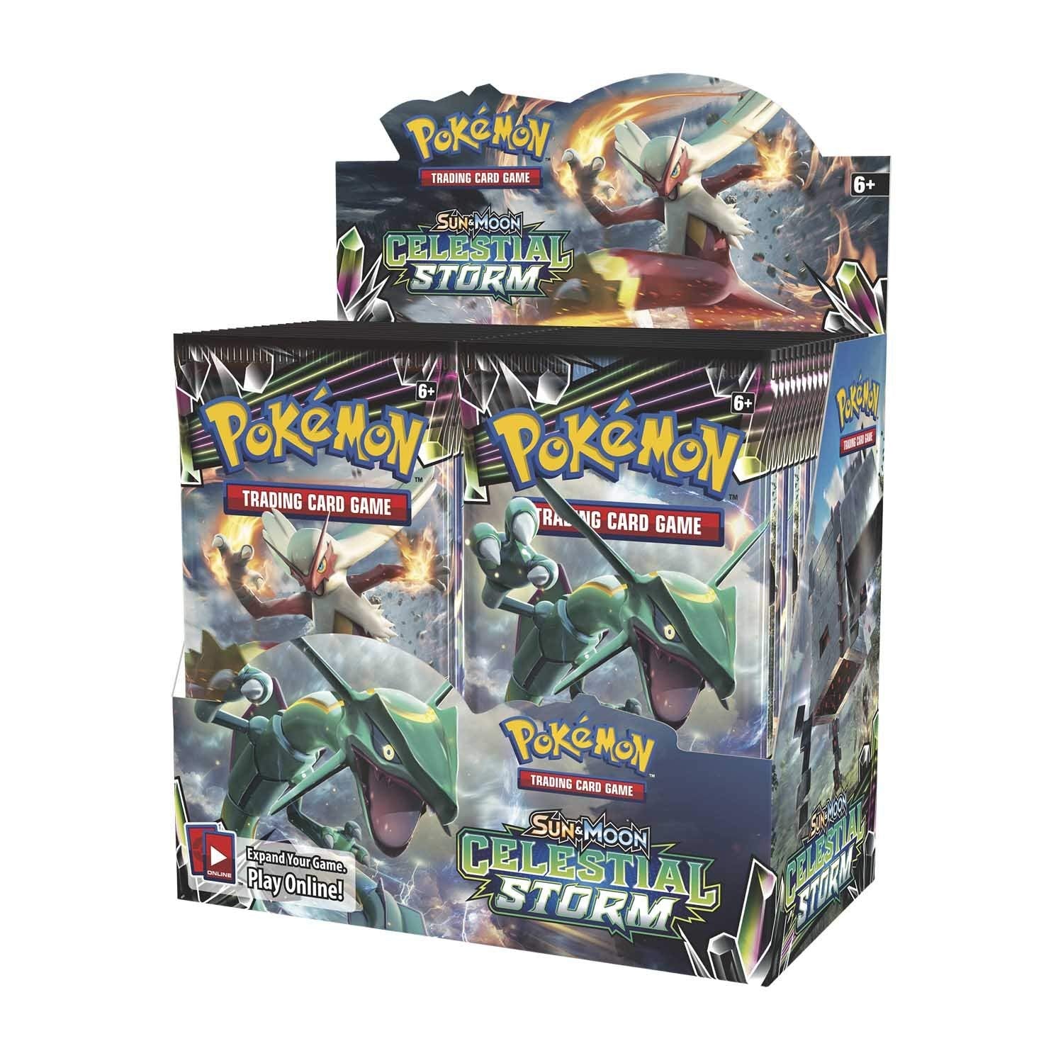 The display contains 36 Celestial Storm booster packs