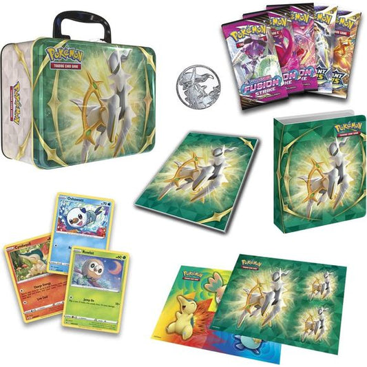 A trio of first partner Pokémon are coming together in this Pokémon Trading Card Game: Collector Chest. Rowlet, Cyndaquil, and Oshawott are here along with a variety of special Pokémon goodies. This set includes a mini portfolio to store some of your cards, a Pokémon coin, a Pokémon notebook, and four sticker sheets. Everything comes packed in a sturdy metal case that's great for holding your cards or any other treasures you want to keep safe.