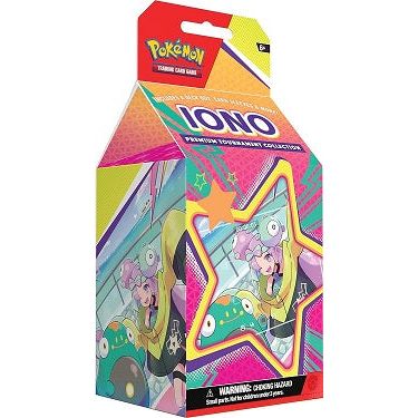 Keep Your Eye on the Prize-with Iono! Ello, ello, hola! Ciao and bonjour! Levincia Gym Leader and mega-influencer Iono can catch your opponent in her Electroweb to help you make a huge comeback-and this competition-ready set comes with a full playset for your next deck! Youll also find card sleeves, a deck box, and a collectible coin featuring Iono, along with booster packs, dice, and other accessories for playing the Pokemon TCG. The Pokemon TCG: Iono Premium Tournament Collection includes: - 1 full-art fo