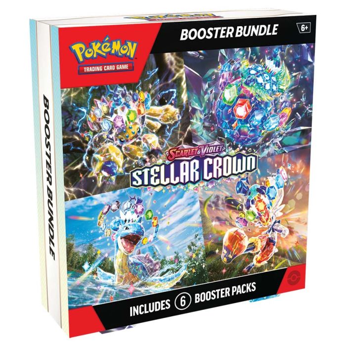 The Pokémon TCG: Scarlet & Violet—Stellar Crown Booster Bundle contains six booster packs