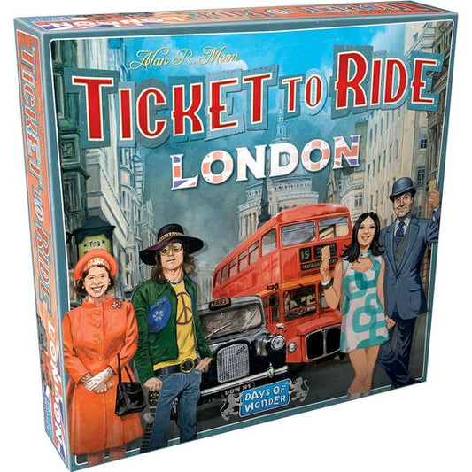 Ticket to Ride: London is an elegantly simple version of Ticket to Ride where players race around 1970s London to claim the most important bus lines and complete their Destination Tickets, connecting Districts in the capital of the United Kingdom. With its quick and compact format, Ticket to Ride: London is fast-paced, easy to learn in three minutes, and extremely portable. Perfect for new players and veterans alike.