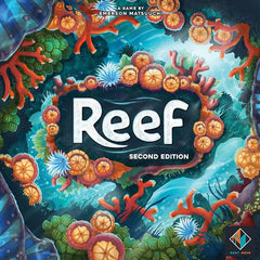 Reef is an abstract strategy game for 2-4 players. Players will select colors and patterns as they work to grow their coral reefs. Reef 2nd edition features redesigned player boards with a deeper color palette. Likewise, icon colors have been recalibrated to match the game’s other components.