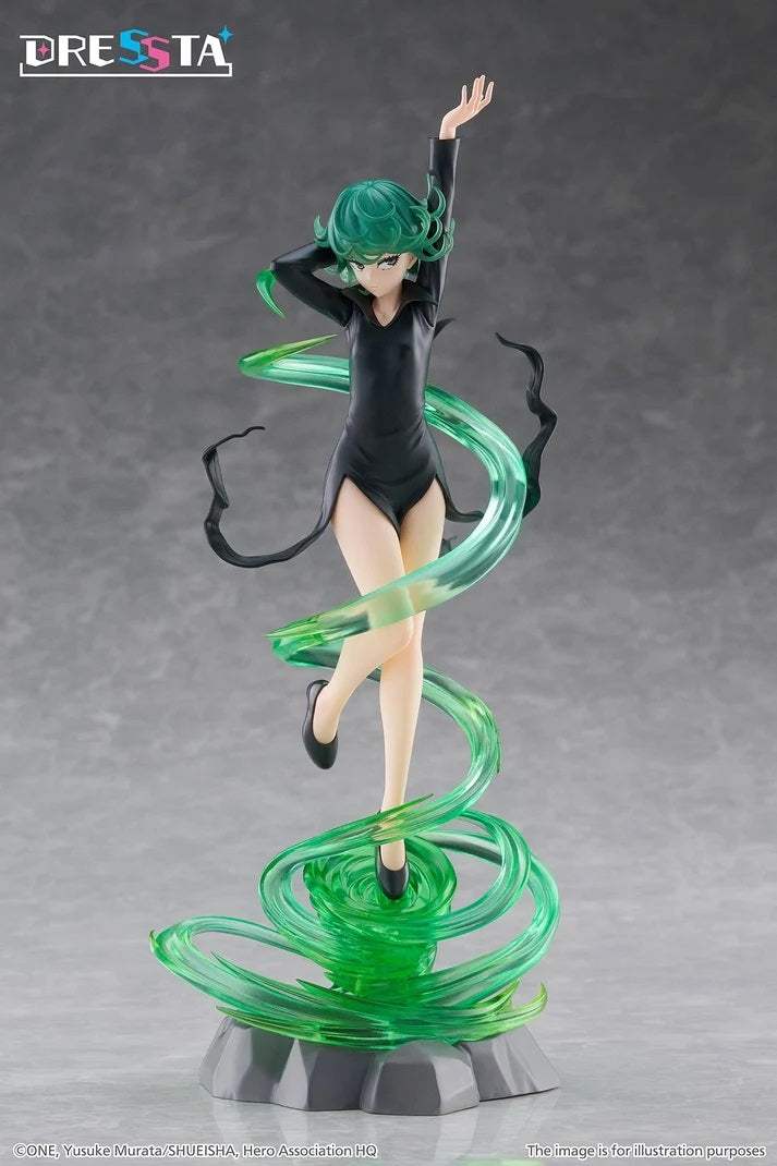 <p><strong>PRE-ORDER: Expected to ship in April 2027.</strong></p>

<p>From <em>One-Punch Man</em> comes Terrible Tornado, also known as Tatsumaki, as an impressive DRESSTA statue figure from Taito!</p>

<p>The powerful S-Class Hero is captured floating in midair as she unleashes her psychic abilities. Tatsumaki's signature black dress, flowing green hair, piercing expression, and commanding pose faithfully recreate her unmistakable appearance from the series.</p>

<p>Large translucent green effect parts sp