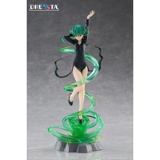 <p><strong>PRE-ORDER: Expected to ship in April 2027.</strong></p>

<p>From <em>One-Punch Man</em> comes Terrible Tornado, also known as Tatsumaki, as an impressive DRESSTA statue figure from Taito!</p>

<p>The powerful S-Class Hero is captured floating in midair as she unleashes her psychic abilities. Tatsumaki's signature black dress, flowing green hair, piercing expression, and commanding pose faithfully recreate her unmistakable appearance from the series.</p>

<p>Large translucent green effect parts sp
