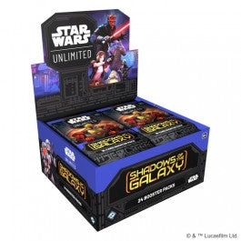 Enter a galaxy of endless possibilities in Star Wars: Unlimited! In this fastpaced, easy-to-learn trading card game, you and your opponent face off in exciting head-to-head battles full of iconic Star Wars characters. In this booster pack display for the games second set, Shadows of the Galaxy, youll find 24 individually wrapped booster packs. Each pack contains 9 common cards, 3 uncommon cards, 1 rare or legendary card, 1 leader, 1 base/token, and 1 foil card. The Shadows of the Galaxy set features charact