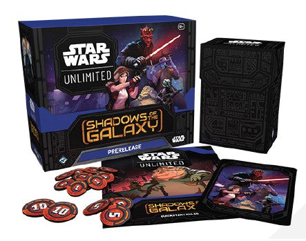 Kick off the next phase of your Star Wars: Unlimited Organized Play experience with this Shadows of the Galaxy Prerelease Box! In this box, you will find 6 Booster Packs as well as enough tokens and materials for you to launch your journey into Star Wars: Unlimiteds second set. The box comes with everything a player would need to participate in your stores prerelease sealed tournament, and even includes exclusive promo versions of the Mandalorian and Moff Gideon leader cards! Star Wars: Unlimited is a fast-