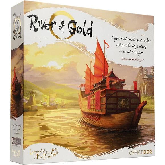 Build your trade empire on the River of Gold while fiercly vying for influential status among the nobility of Rokugan - a legendary realm where divine favor can alter your fortune. Each turn, your die roll presents three unique opportunities, but you can choose only one: grow your trade empire by building along the banks of the river, set sail downriver to load your ships with cargo and gold, or complete a valuable contract with an influential customer. If the die result doesn't suit your plan, you can leve