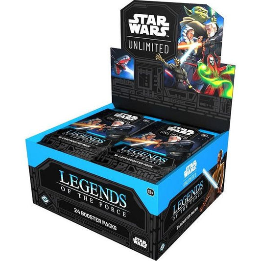 Release Date 7/11/2025
In this booster pack display for the game’s fifth set, Legends of the Force, players will find 24 individually wrapped booster packs. Each pack contains 9 common cards, 3 uncommon cards, 1 rare or legendary card, 1 leader, 1 base/token, and 1 foil card.
Contents:

• 24 Legends of the Force Booster Packs, each containing:

• 16 Star Wars: Unlimited Legends of the Force cards
• 1 Rare or Legendary card
• 9 Common cards
• 3 Uncommon Cards
• 1 Leader Card
• 1 Base/Token
• 1 Foil Card