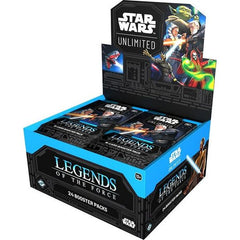 Release Date 7/11/2025
In this booster pack display for the game’s fifth set, Legends of the Force, players will find 24 individually wrapped booster packs. Each pack contains 9 common cards, 3 uncommon cards, 1 rare or legendary card, 1 leader, 1 base/token, and 1 foil card.
Contents:

• 24 Legends of the Force Booster Packs, each containing:

• 16 Star Wars: Unlimited Legends of the Force cards
• 1 Rare or Legendary card
• 9 Common cards
• 3 Uncommon Cards
• 1 Leader Card
• 1 Base/Token
• 1 Foil Card