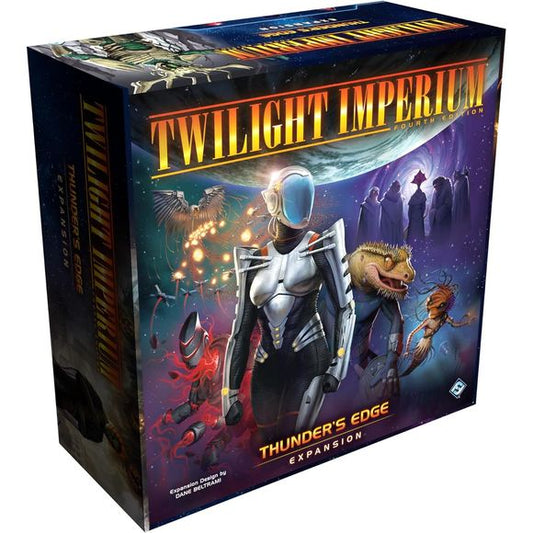 The galaxy stands on the edge of a blade. A great struggle is coming, and only the greatest among them all will triumph.

Welcome to Thunder’s Edge, a new expansion for Twilight Imperium 4th Edition! This colossal expansion brings the classic interstellar conflict to a breaking point, where everything revolves around the titular planet of Thunder’s Edge. New factions take to the galactic stage, new worlds emerge for you to explore (or exploit), and a suite of Galactic Events—modifiers that change the rules